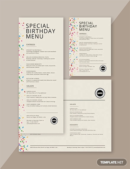 Simple Birthday Menu Template