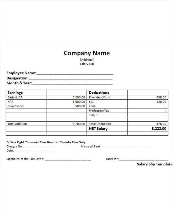 Pay Slip Template   Simple Salary Slip Example1 