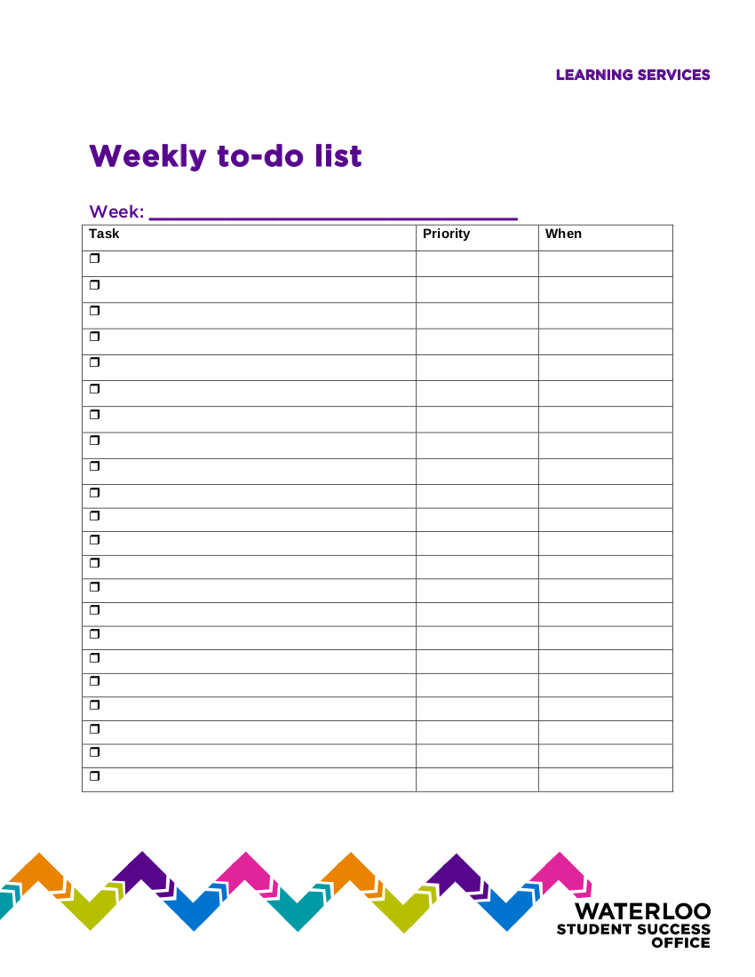 Simple Weekly To Do List