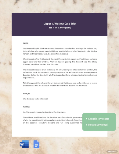 Simplified Case Briefing Template