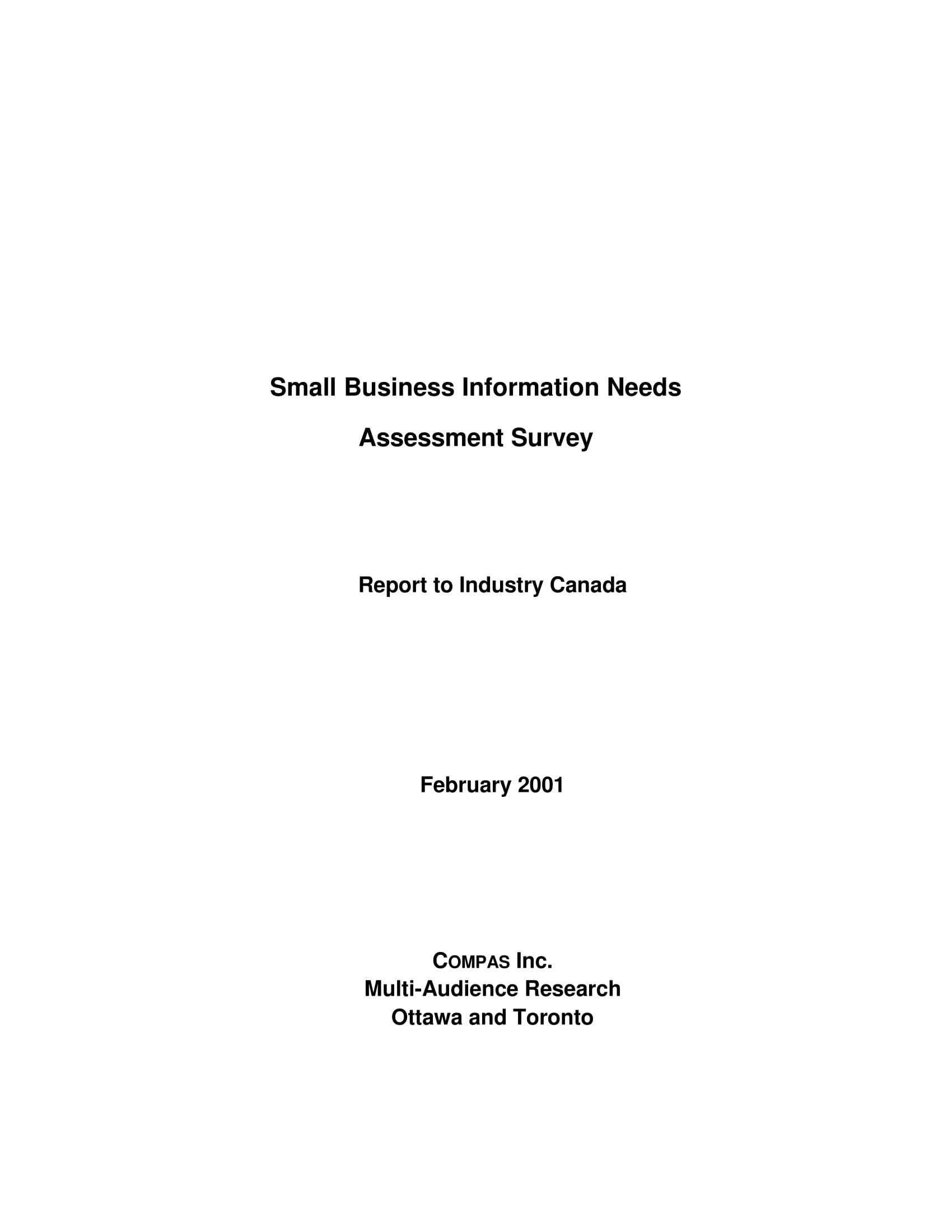 Small Business Needs Assessment Survey Report Example