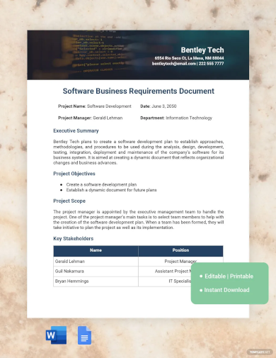 software business requirements document template