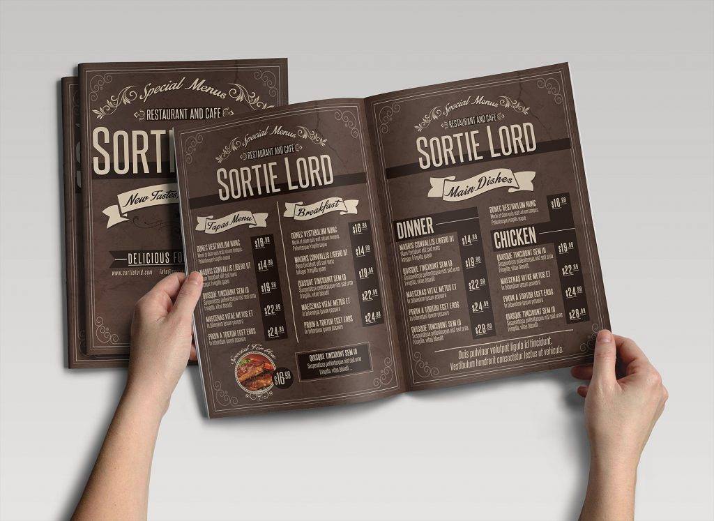 sortie lord restaurant menu design example