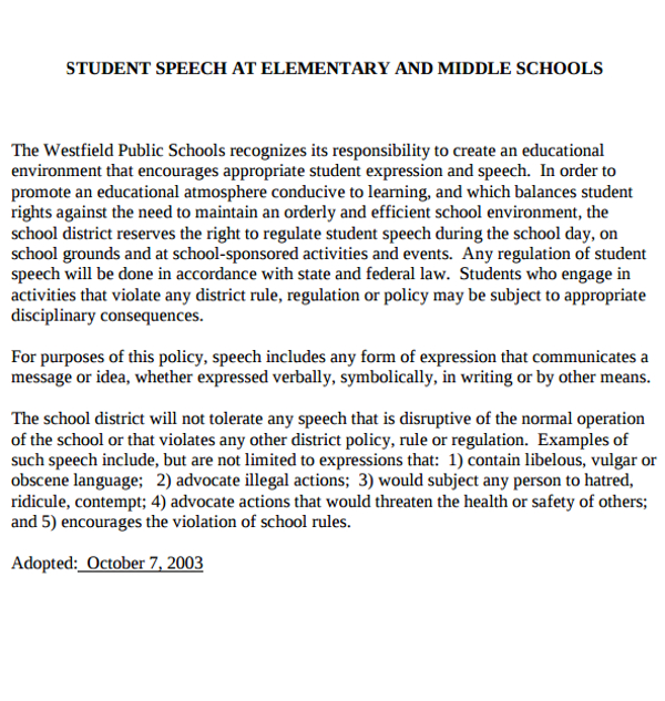 10+ Speech Examples for Elementary Students  PDF  Examples