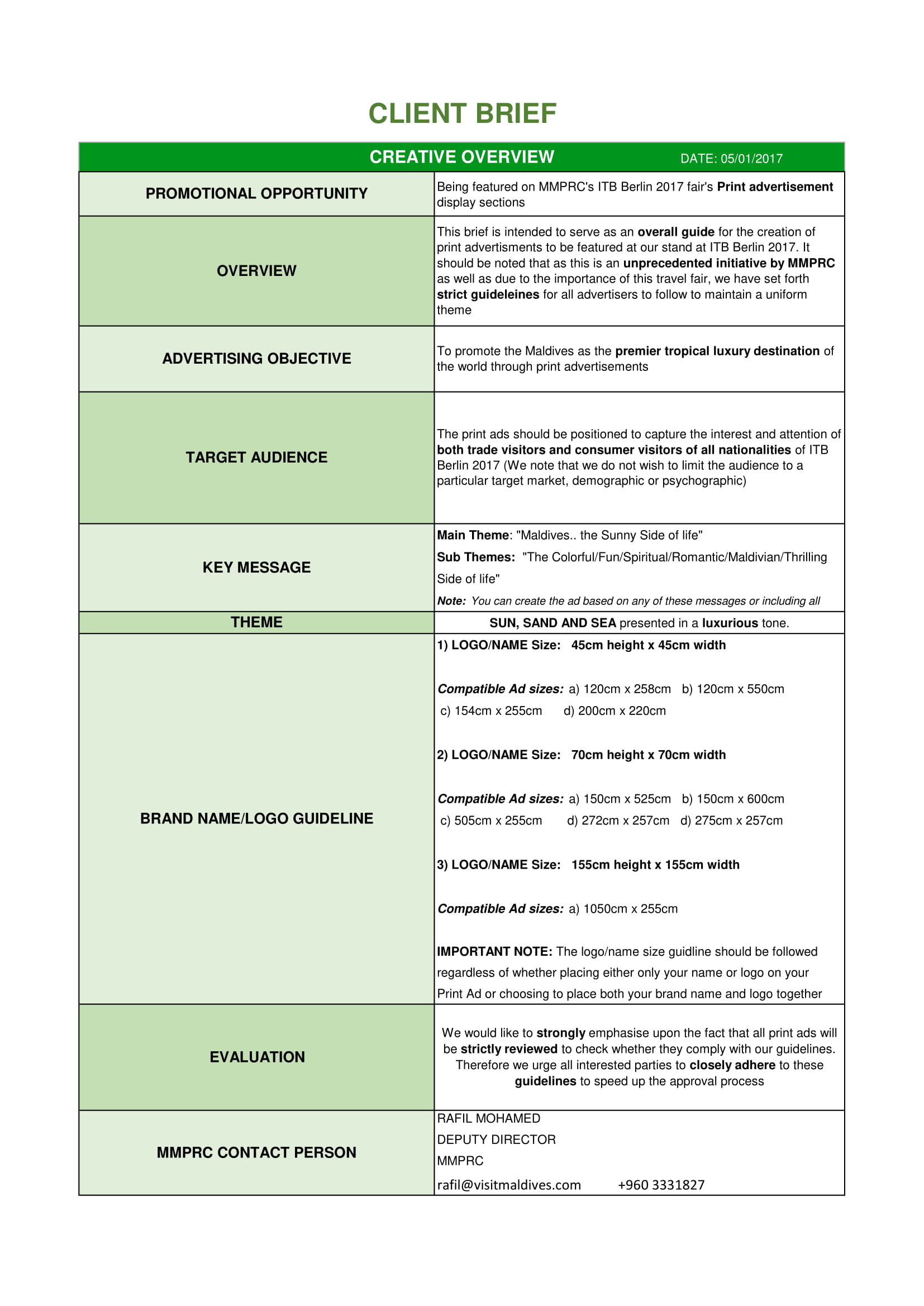 Customer Brief Template