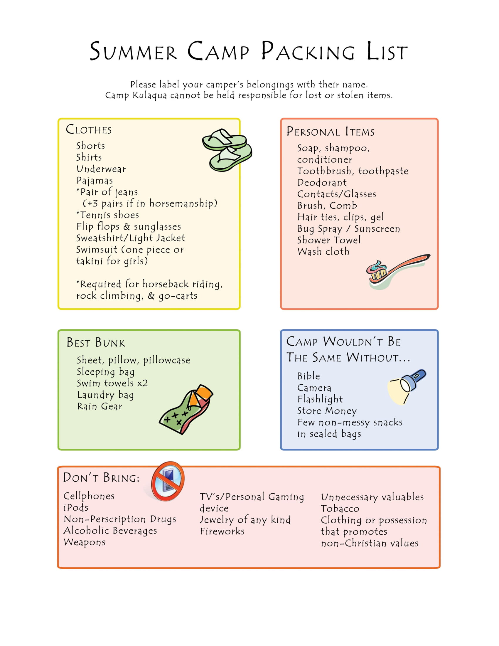 Girls Camp Packing List Printable