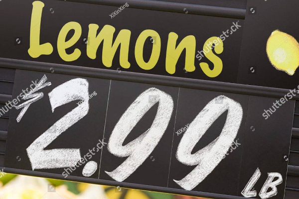 supermarket lemon price signage
