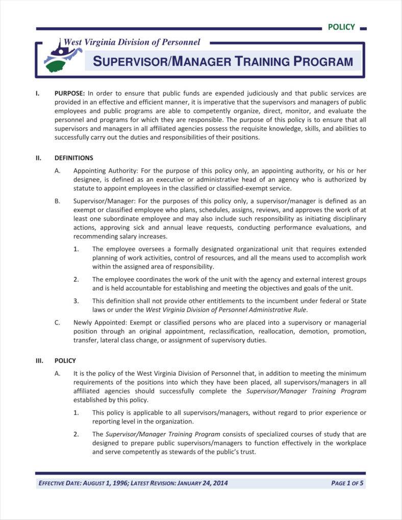 supervisor training policy template example