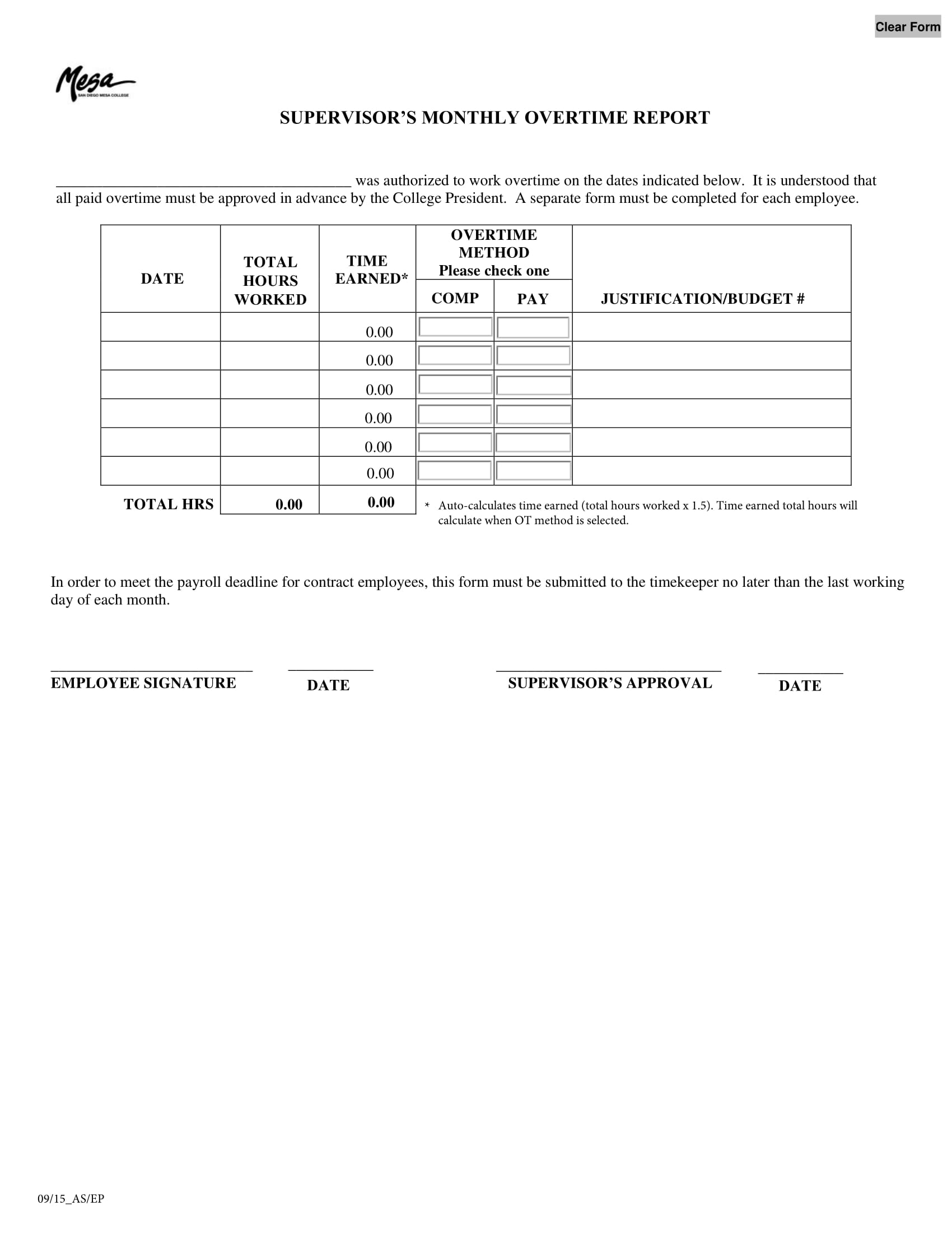 supervisors monthly overtime report example
