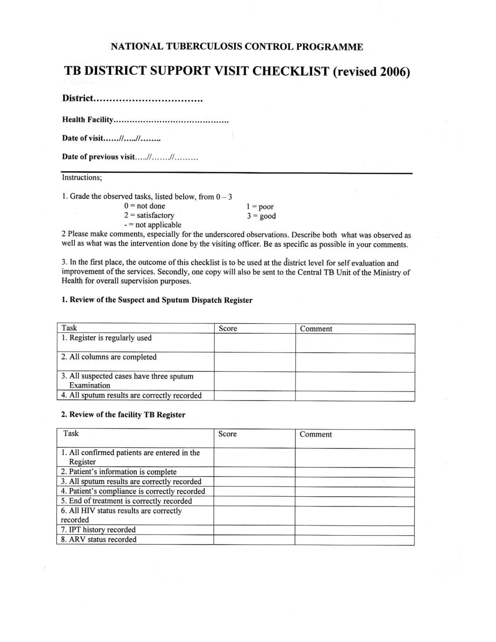 TB Supervisory Checklist Example