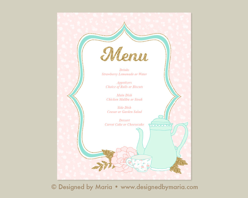 Tea Menu in Pink Example