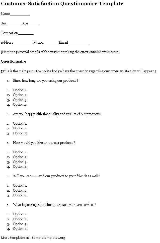 Template for Questionnaire Example 
