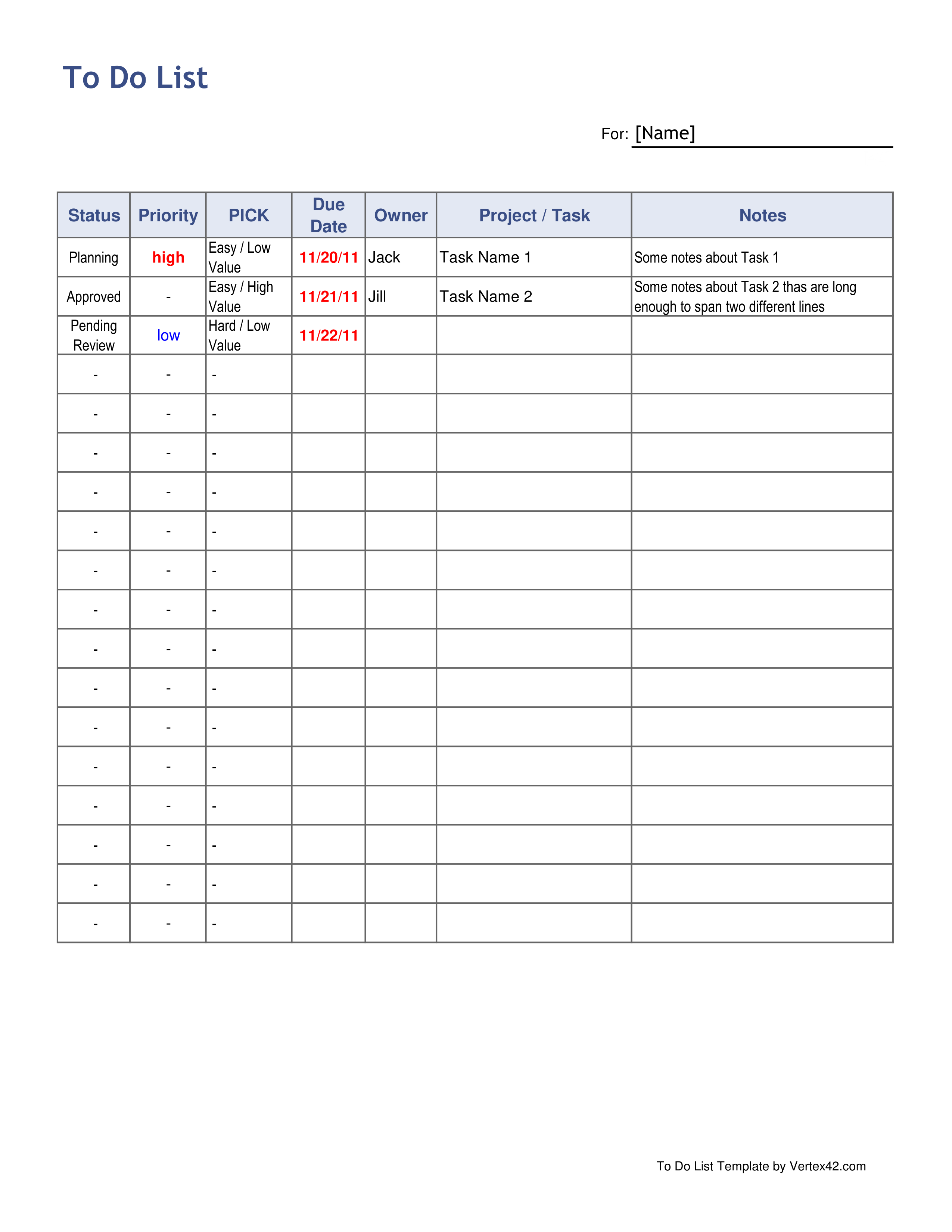 Downloadable To Do List Template