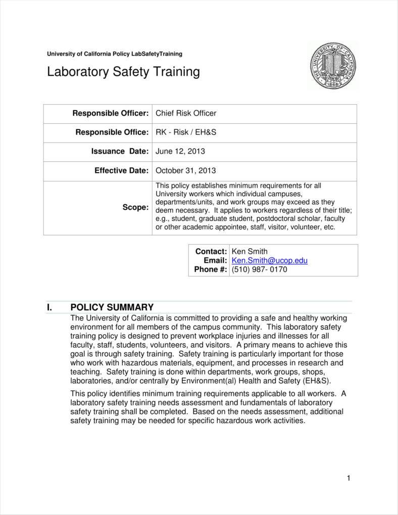 university laboratory training policy template example