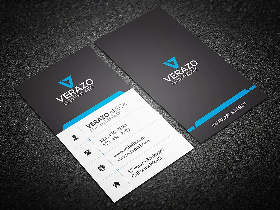 Vertical Black Blue Business Card Example