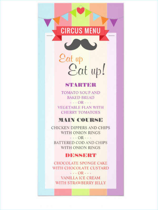 vintage circus poster childrens birthday menu