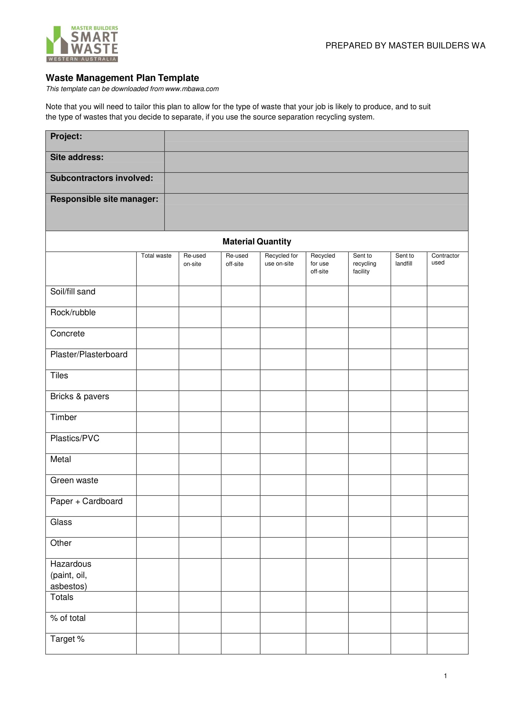 Waste Management Plan Template 1