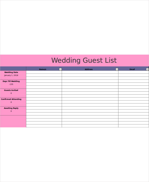wedding event guest list