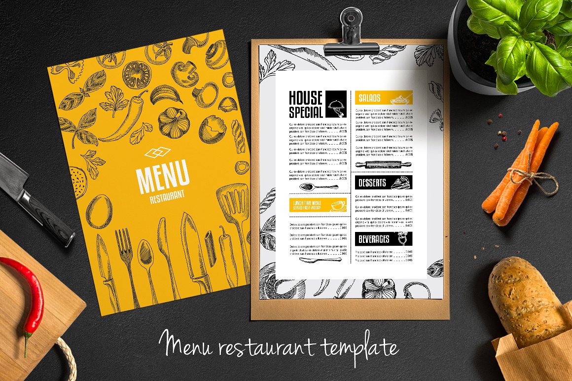 yellow restaurant menu example