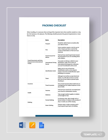 Travel Packing Checklist Free Google Sheets & Excel Template 