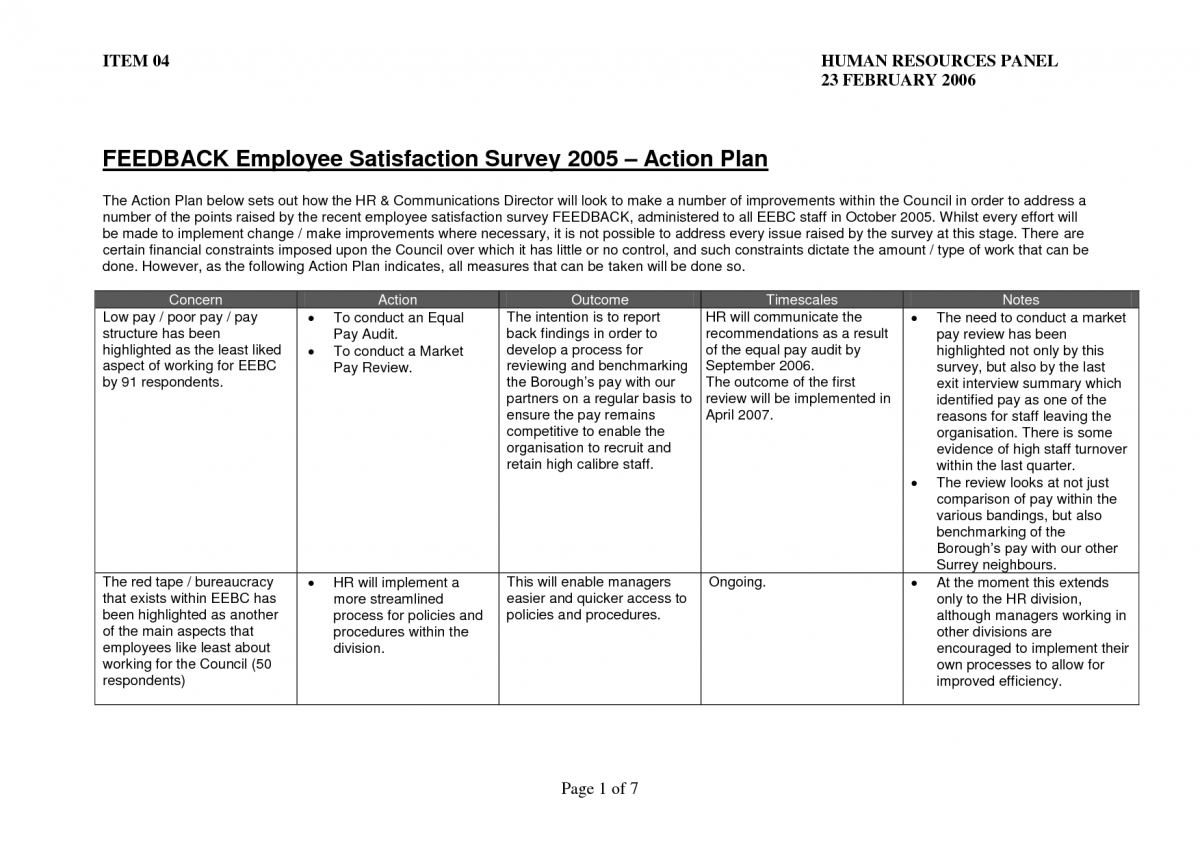 2005 Survey Employee Action Plan Example