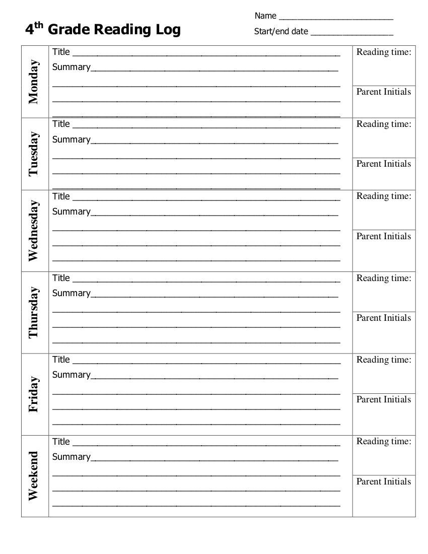 Printable Reading Log 48 Examples Format Pdf