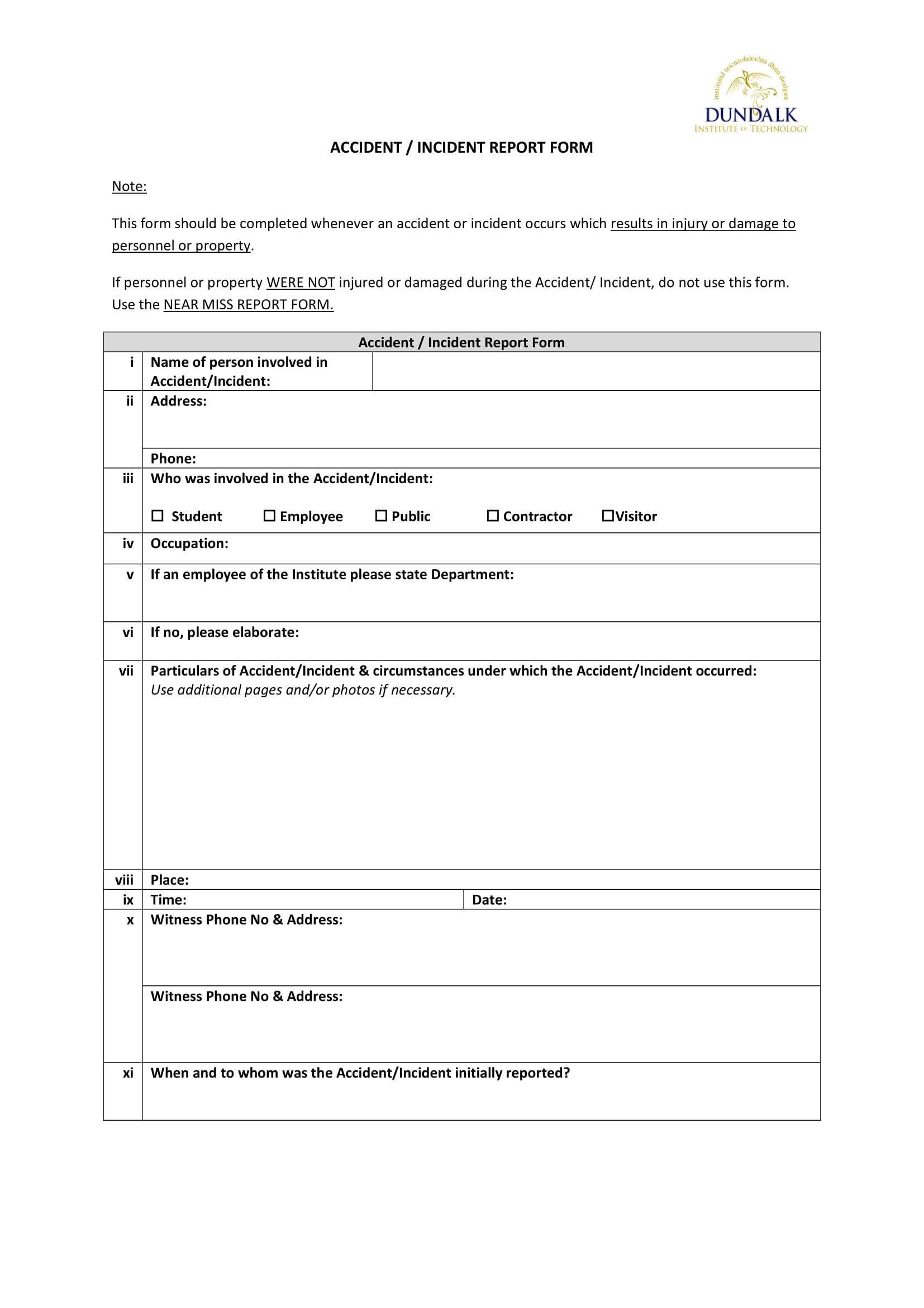 accident or incident report form example 1