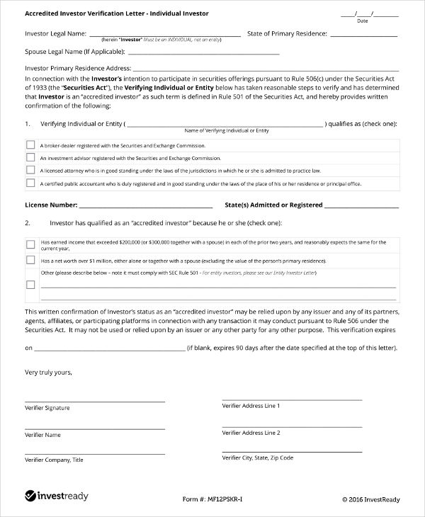 accredited investor verification letter example