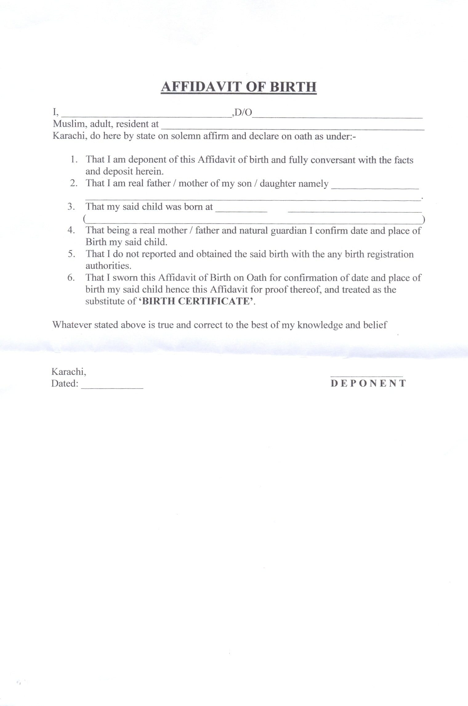 Affidavit of Birth Format Example