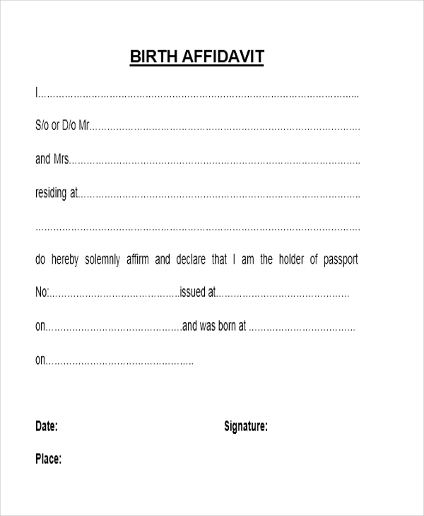 Affidavit of Birth Template Example