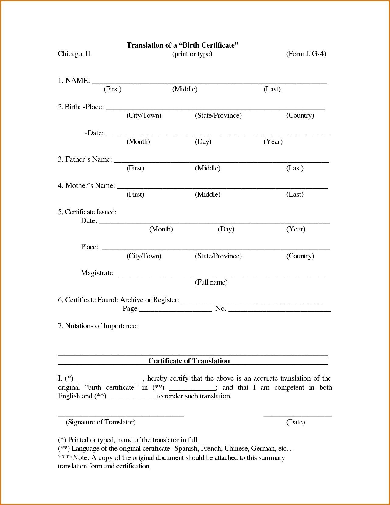 Affidavit of Birth for Foreign Nationals Example