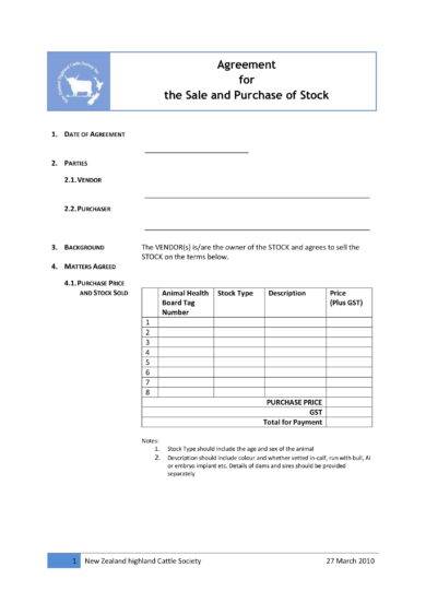 Agreement for Sale and Purchase of Stock Example