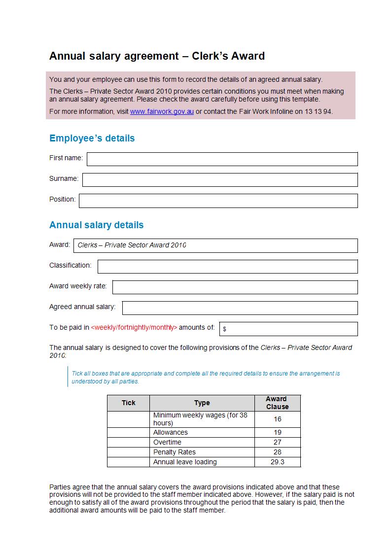 annual salary agreement example