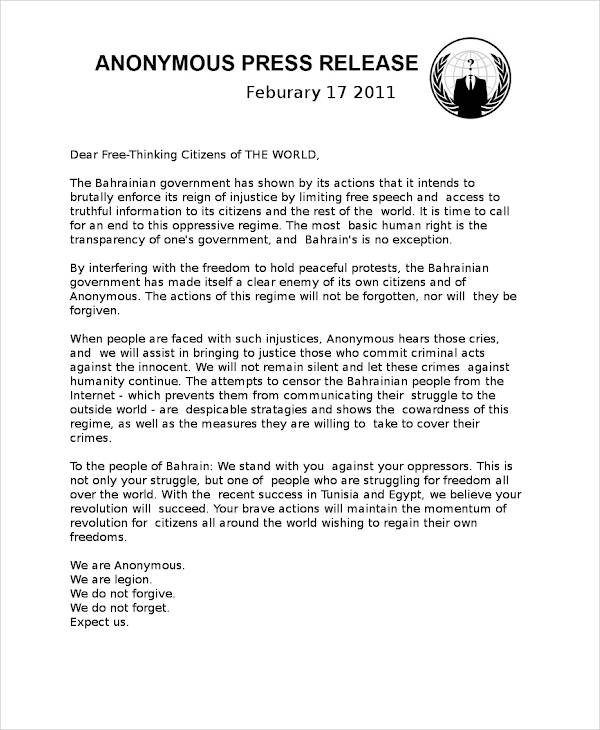 anonymous press release