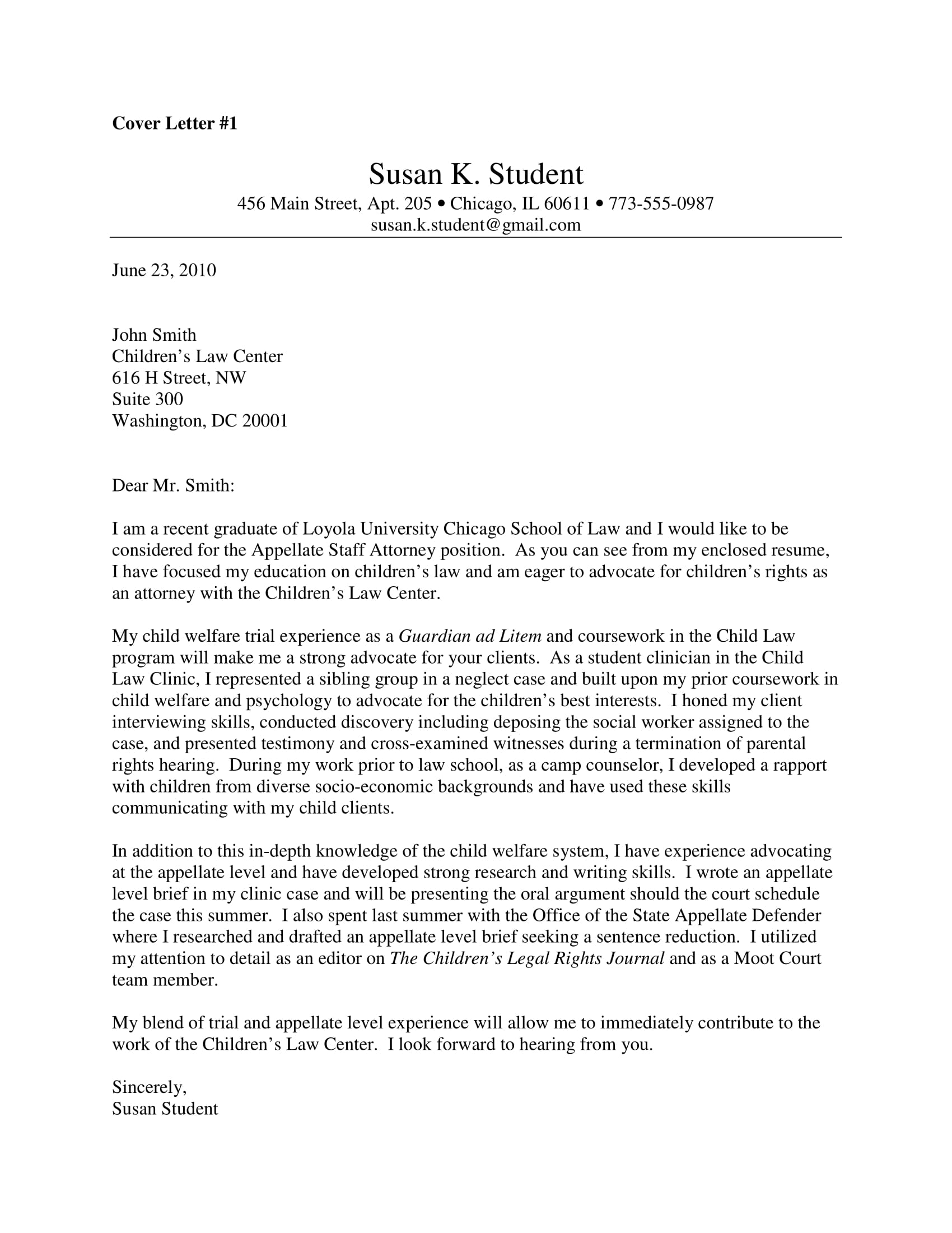 Attorney Cover Letter Samples   Appellate Staff Attorney Official Cover Letter Example 