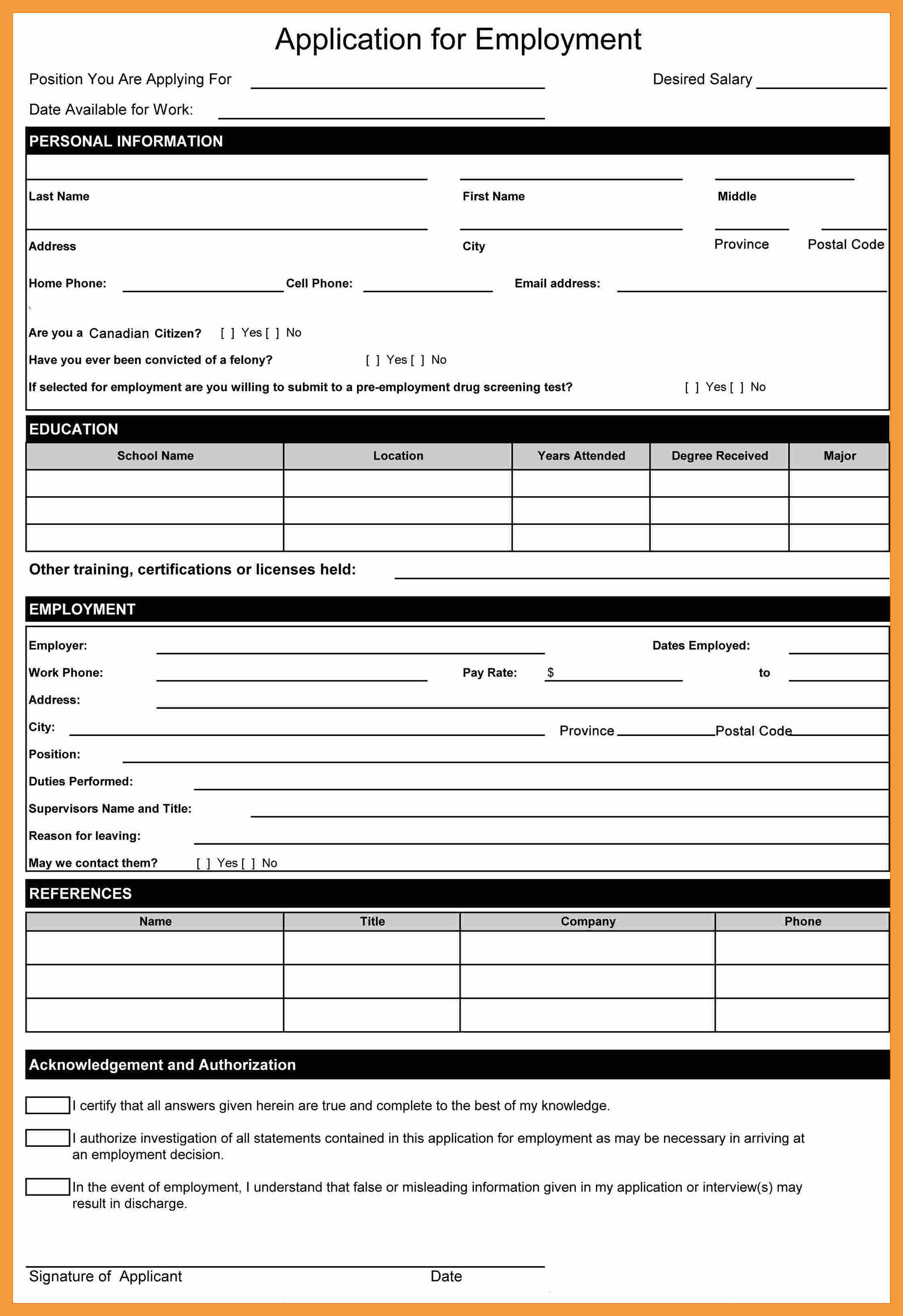 application for employment form example1