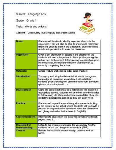 Action Plan Example For Students