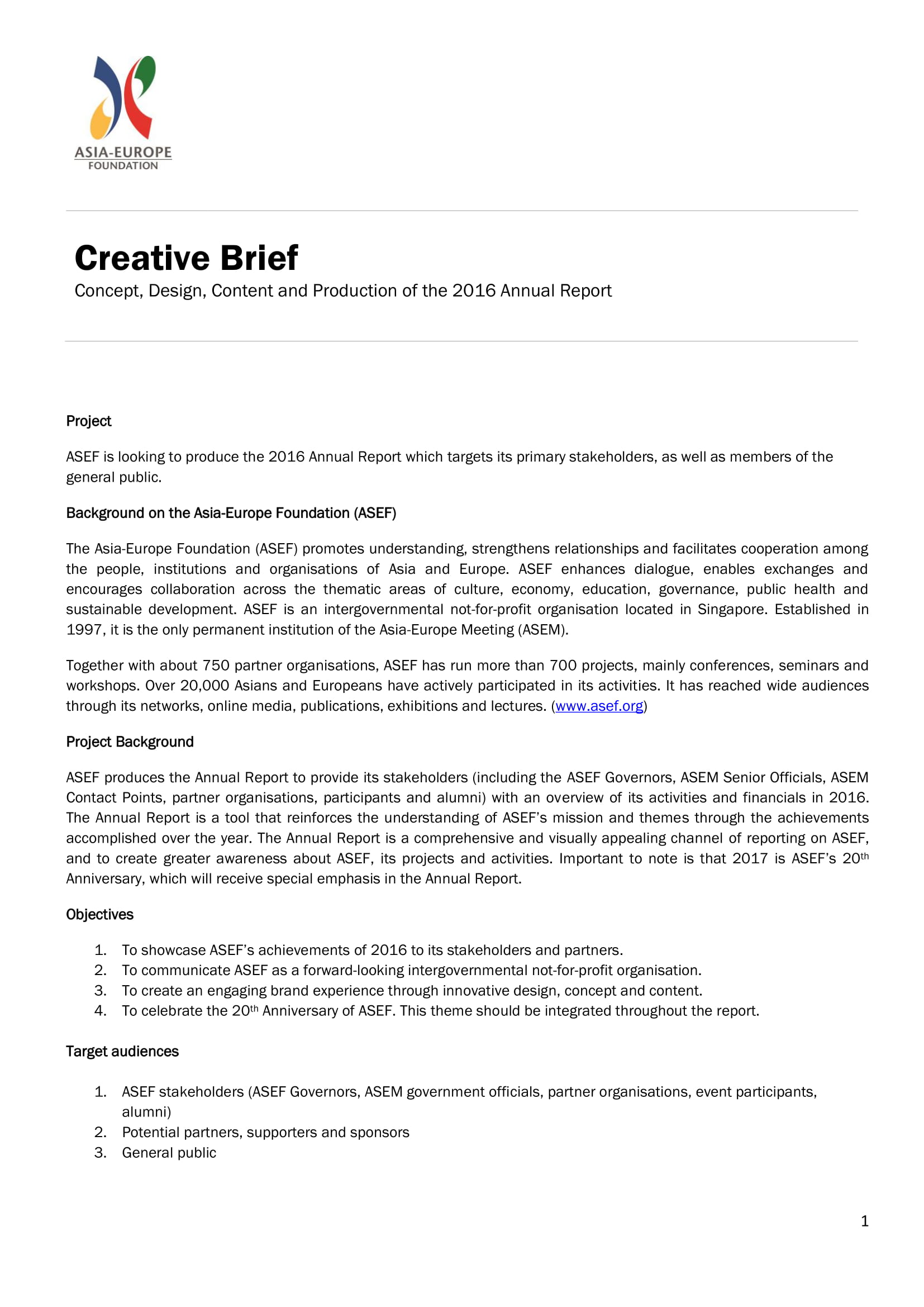 Asia Europe Foundation ASEF Creative Brief Example