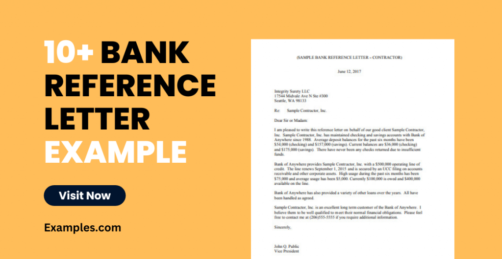 Bank Reference Letter Example