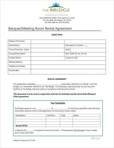 Banquet Hall Rental Agreement Template
