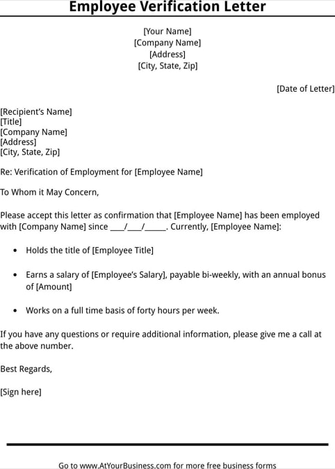 Employee Verification Letter 11 Examples Format Word Pages PDF