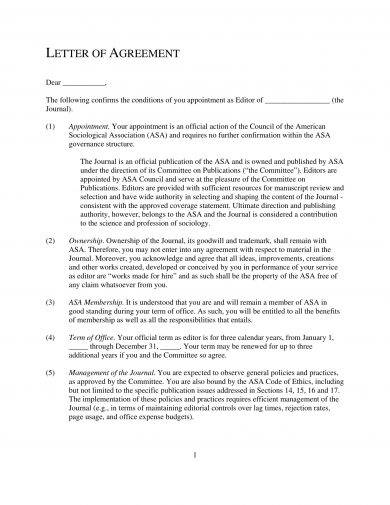 basic letter of agreement example