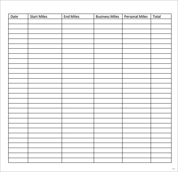 Mileage Chart Template
