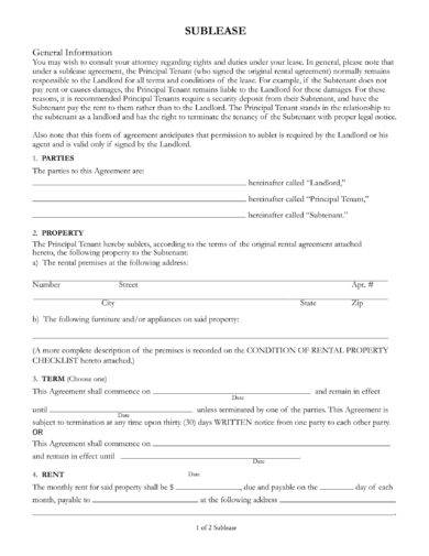 basic sublease agreement example1