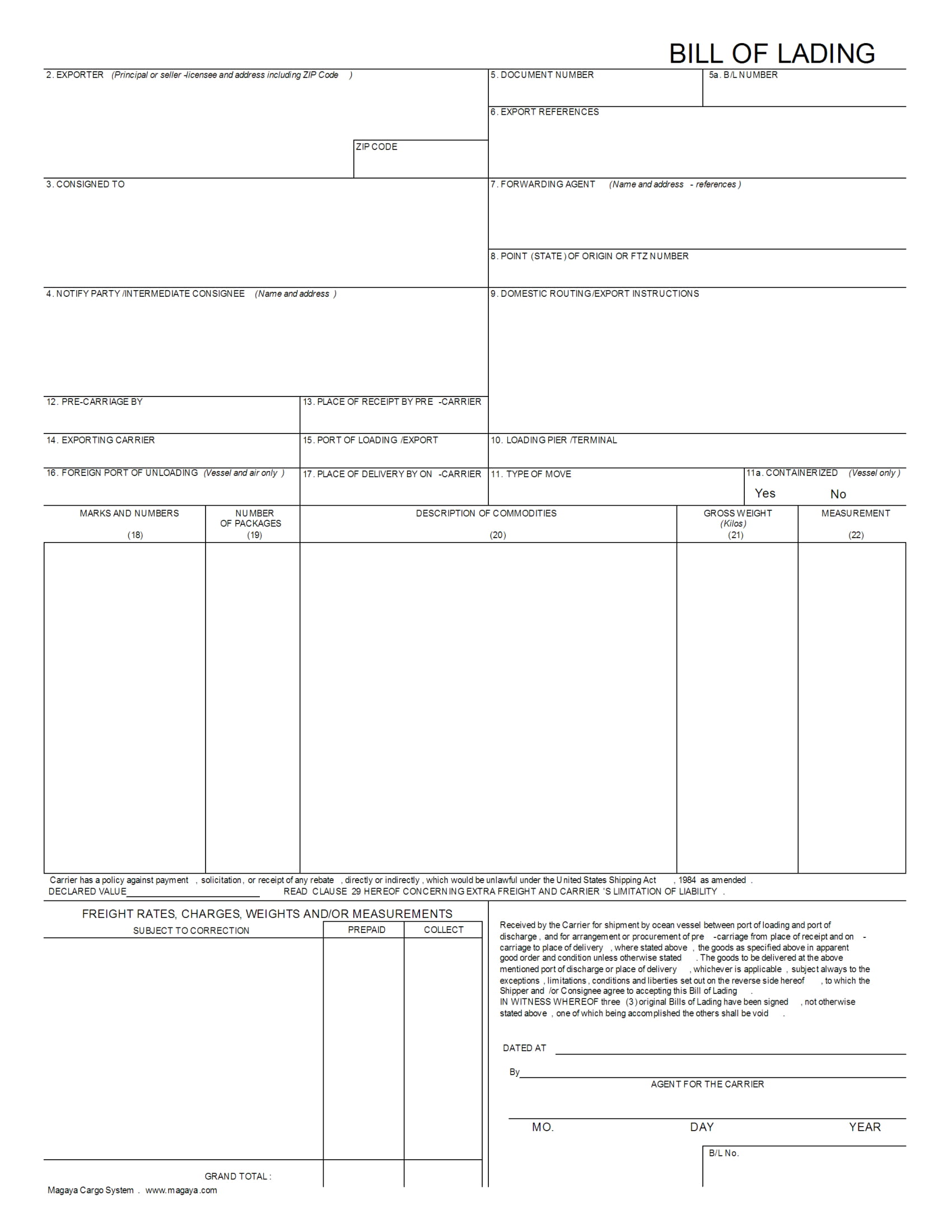 bill of lading form template example 1
