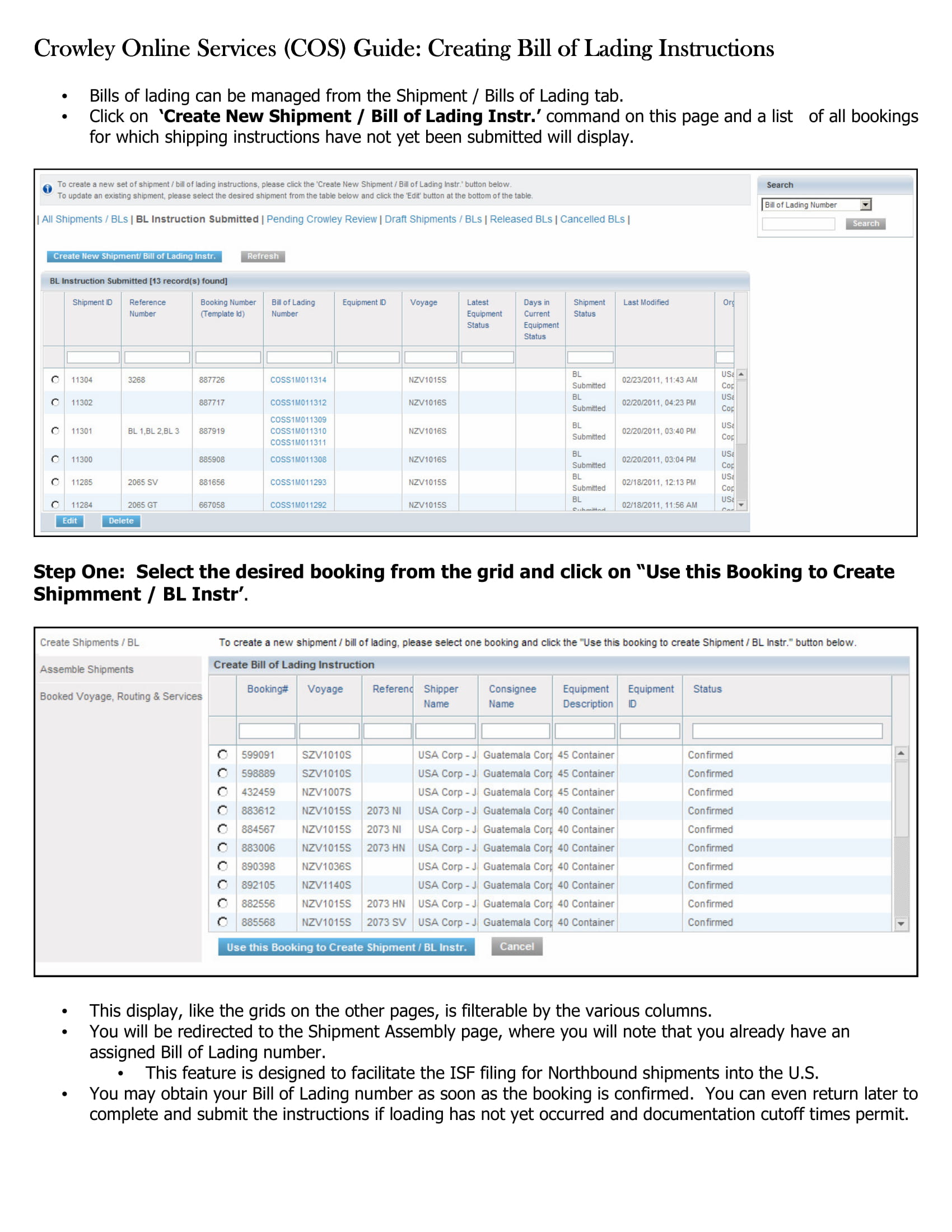 Bill of Lading Instructions and Example 1