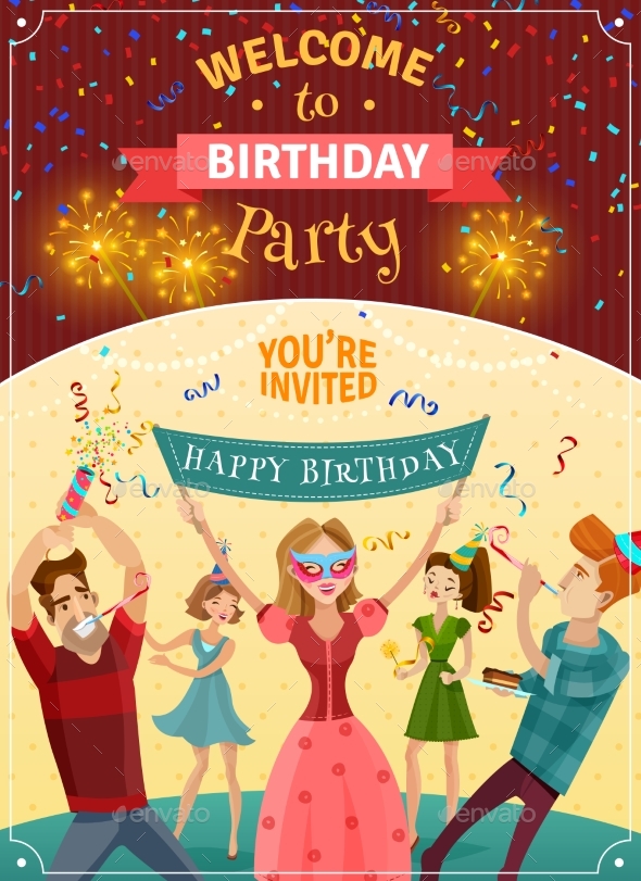 Birthday Party Announcement Invitation Poster Example