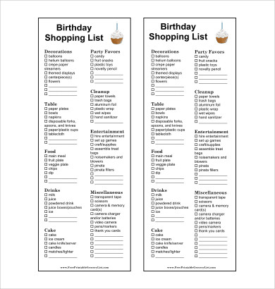 birthday shopping list