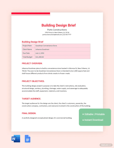 building design brief template