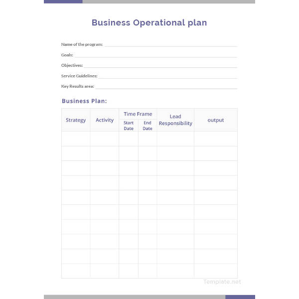 business operational plan template example